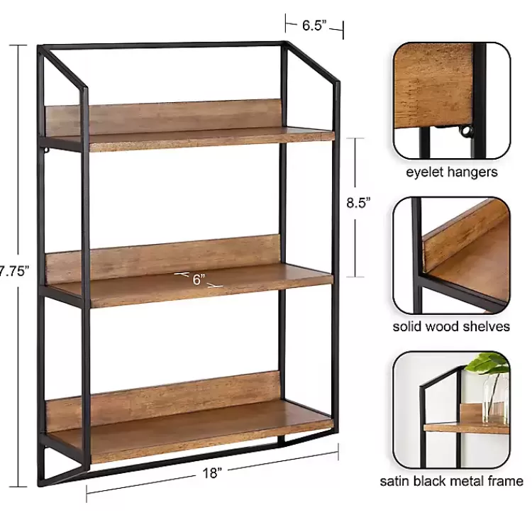 Black Metal & Rustic Wood Tiered Wall Shelf>Kirklands Home Hot