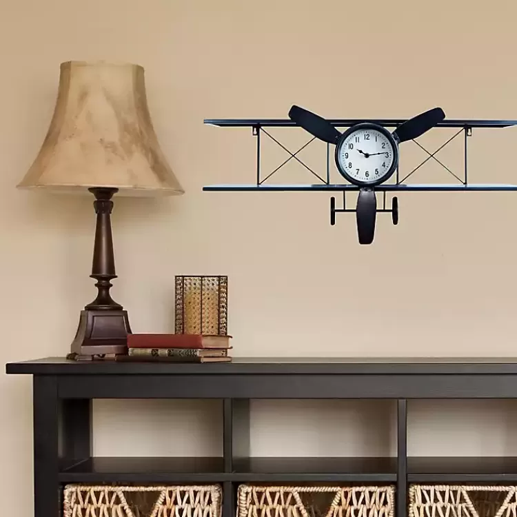 Black Metal Airplane Wall Clock>Kirklands Home Store
