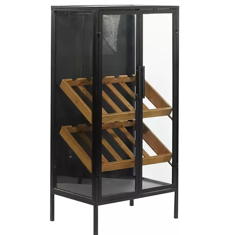 Black Metal and Brown Wood Standing Wine Rack>Kirklands Home Fashion