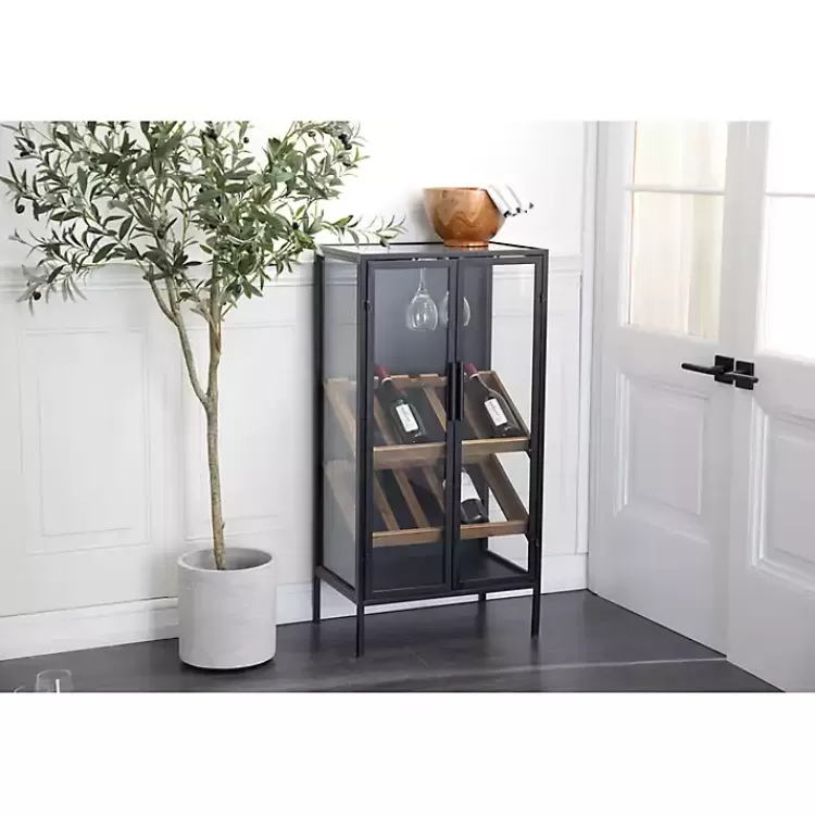 Black Metal and Brown Wood Standing Wine Rack>Kirklands Home Fashion