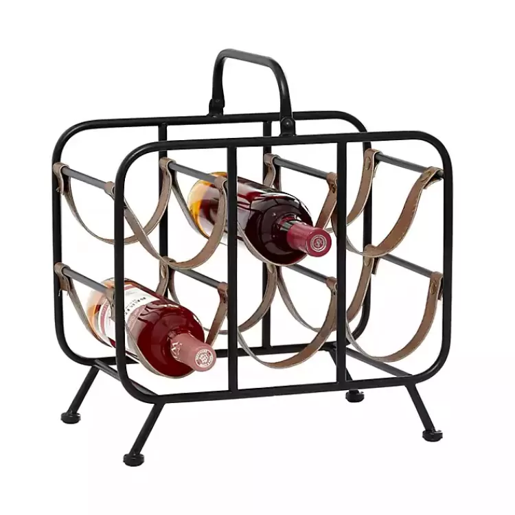 Black Metal and Faux Leather Wine Rack>Kirklands Home Sale