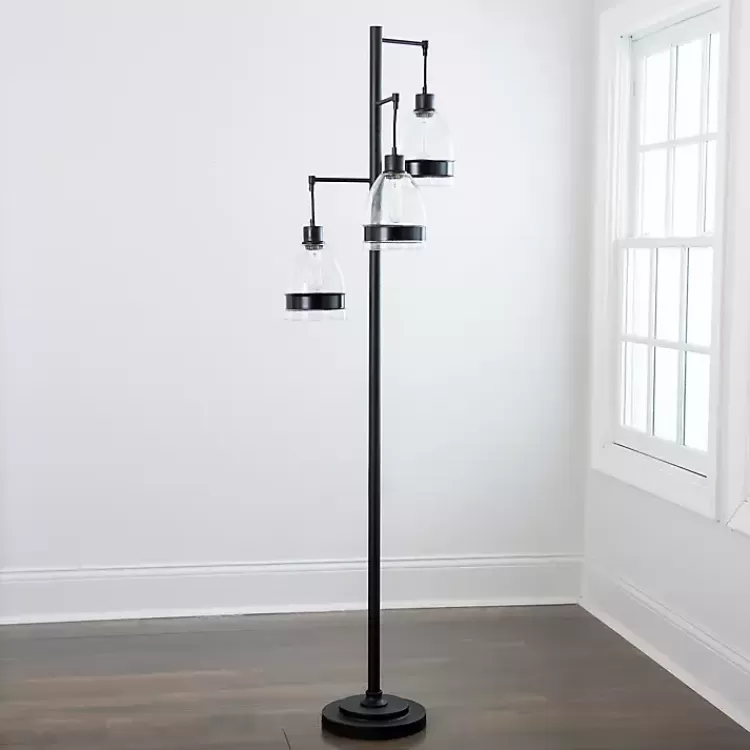 Black Metal and Glass Globe 3-Arm Floor Lamp>Kirklands Home Discount