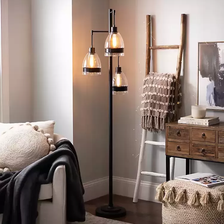 Black Metal and Glass Globe 3-Arm Floor Lamp>Kirklands Home Discount