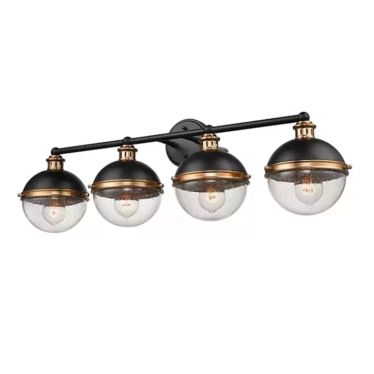 black_metal_and_glass_globe_vanity_light_3.webp Black Metal and Glass 4-Globe Vanity Light>Kirklands Home Store