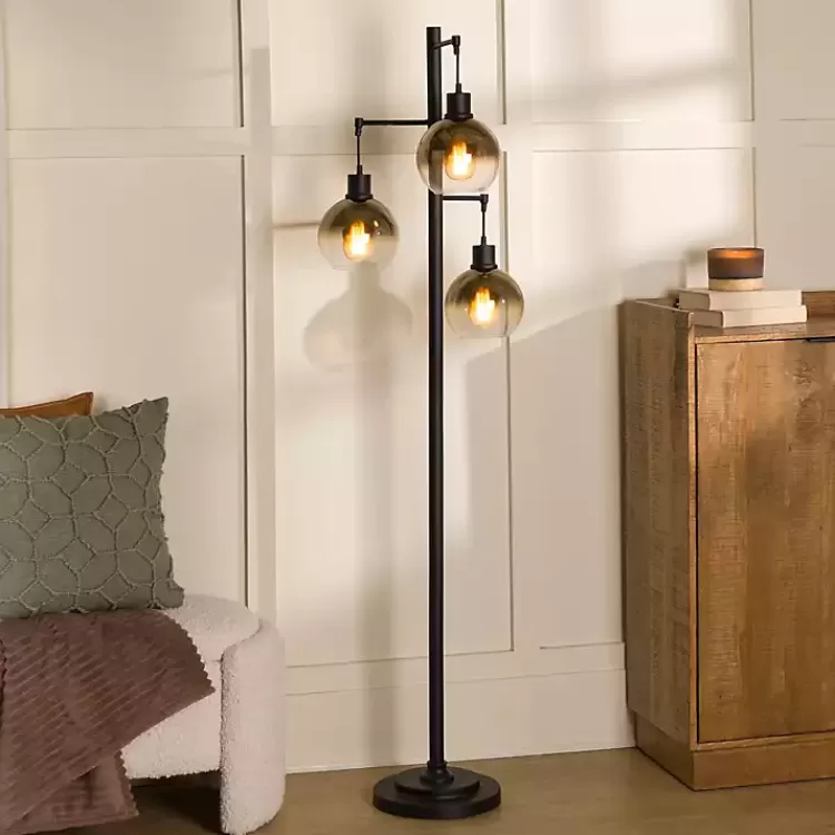 Black Metal and Glass 3-Arm Floor Lamp>Kirklands Home Cheap