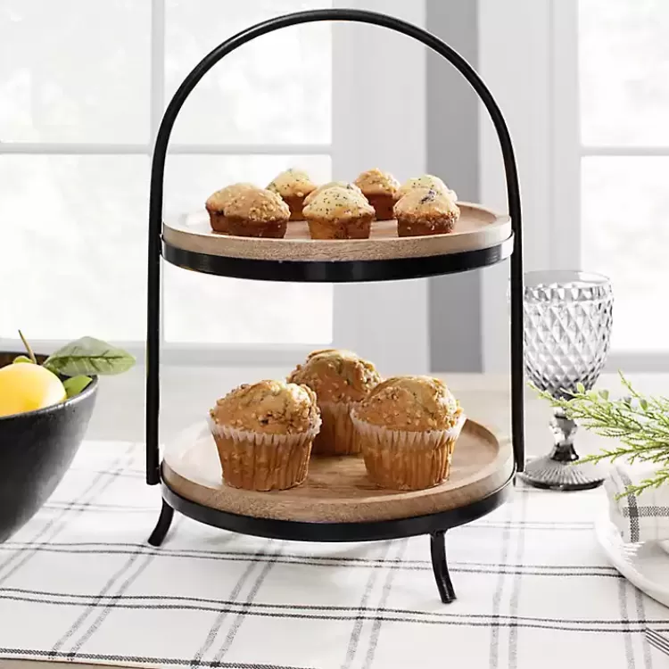 Black Metal and Natural Wood 2-Tier Server>Kirklands Home Flash Sale