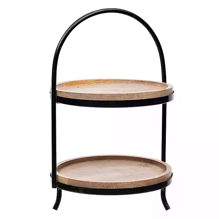 Black Metal and Natural Wood 2-Tier Server>Kirklands Home Flash Sale
