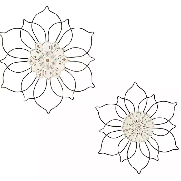 Black Metal and Wood Floral Wall Plaques, Set of 2>Kirklands Home Cheap