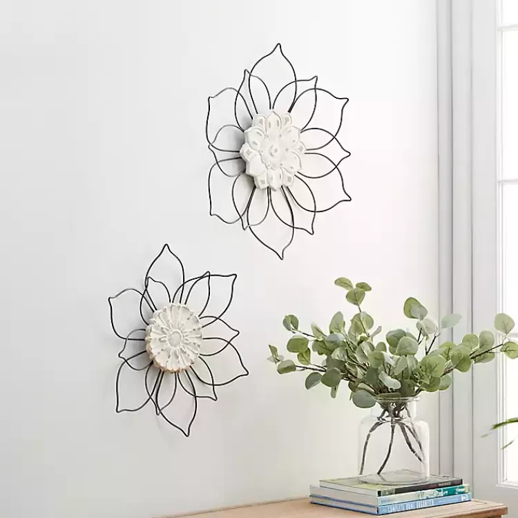 Black Metal and Wood Floral Wall Plaques, Set of 2>Kirklands Home Cheap