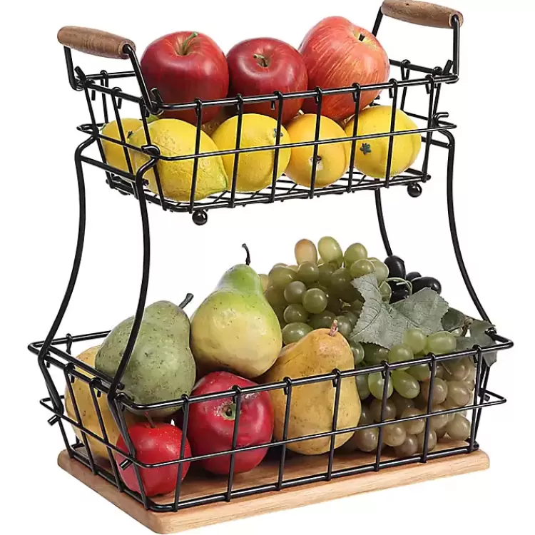 Black Metal and Wood Stackable Kitchen Baskets>Kirklands Home Fashion