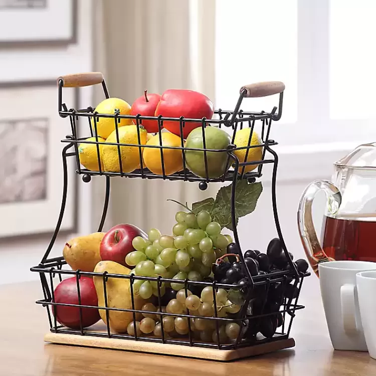 Black Metal and Wood Stackable Kitchen Baskets>Kirklands Home Fashion