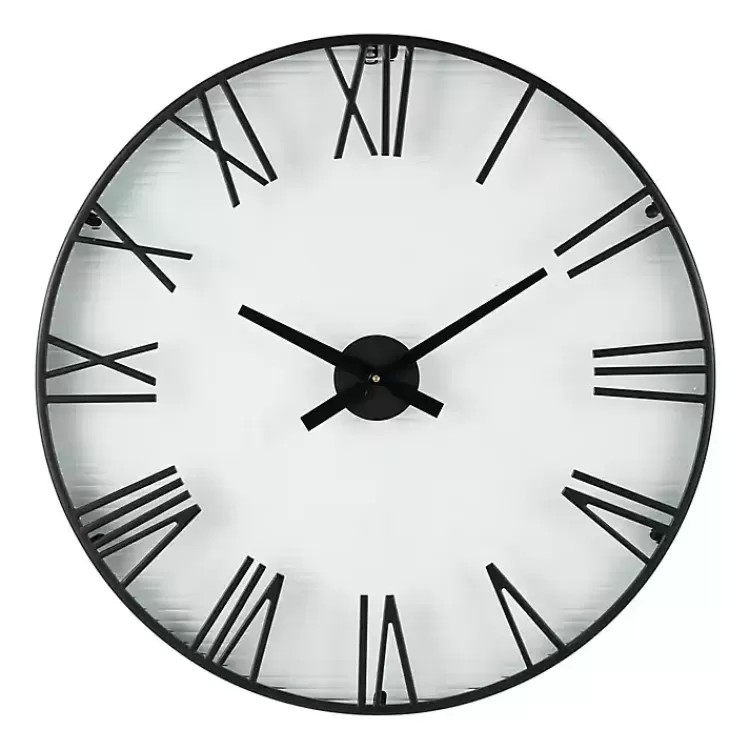 Black Metal Clear Glass Wall Clock>Kirklands Home Best Sale