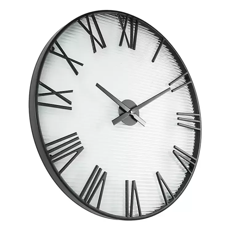 black_metal_clear_glass_wall_clock_7.webp Black Metal Clear Glass Wall Clock>Kirklands Home Best Sale