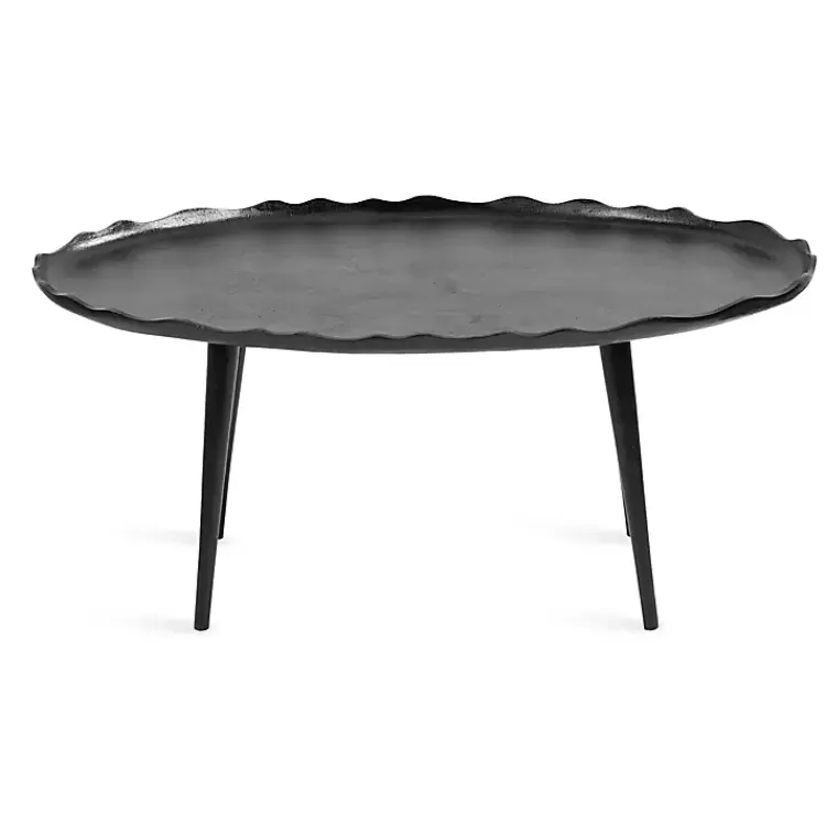 black_metal_deckled_edge_oval_coffee_table_4.webp Metal Deckled Edge Oval Coffee Table>Kirklands Home Cheap