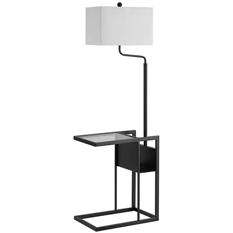 Black Metal Floor Lamp with Glass Tabletop>Kirklands Home Discount