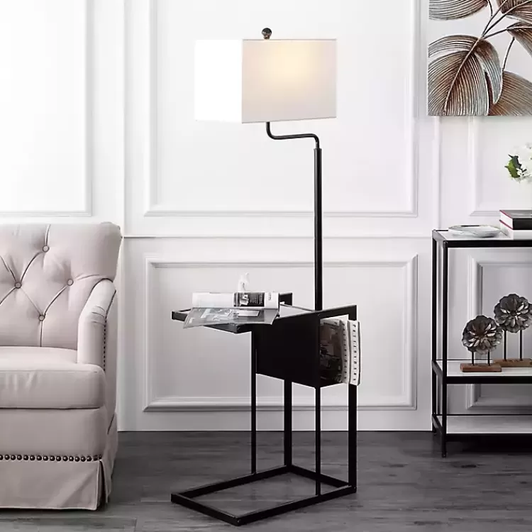 Black Metal Floor Lamp with Glass Tabletop>Kirklands Home Discount