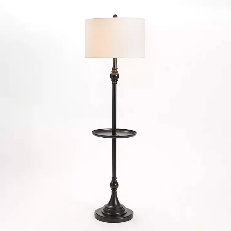 Black Metal Floor Lamp with Round Tray>Kirklands Home Discount