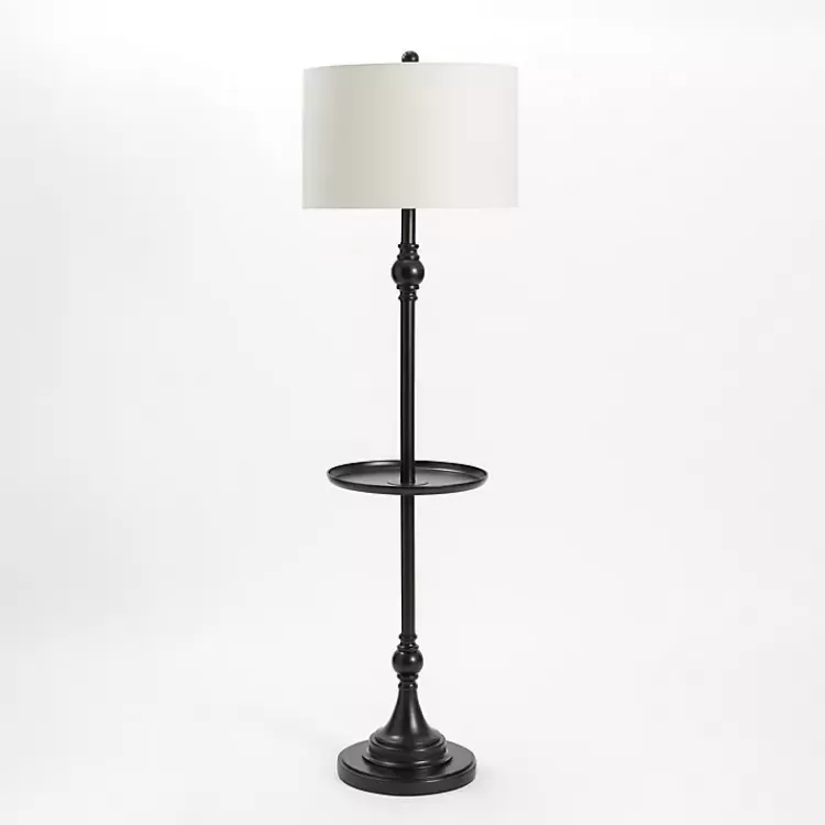 Black Metal Floor Lamp with Round Tray>Kirklands Home Discount