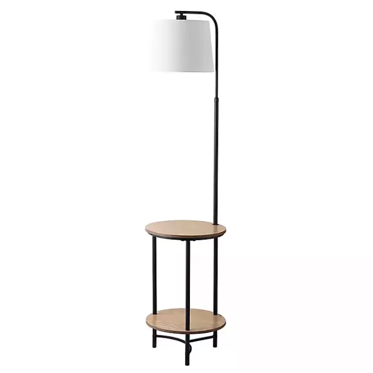 Black Metal Floor Lamp with Wood Shelves>Kirklands Home Cheap