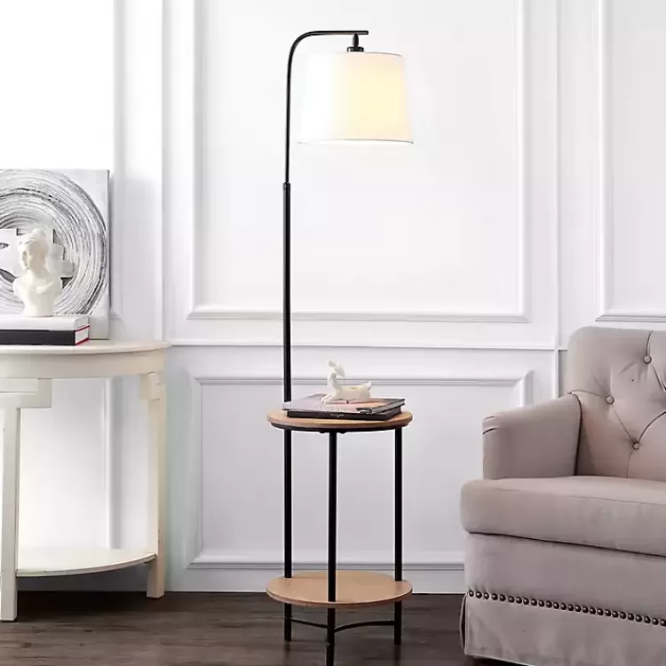 Black Metal Floor Lamp with Wood Shelves>Kirklands Home Cheap
