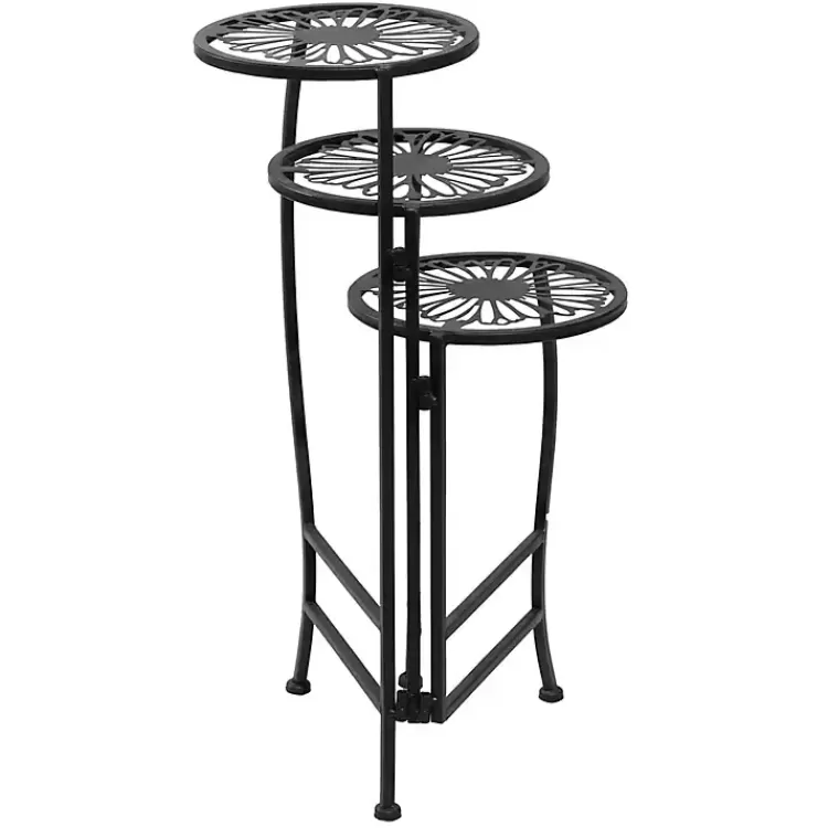 black_metal_floral_tier_plant_stand_3.webp Metal Floral 3-Tier Plant Stand>Kirklands Home Flash Sale