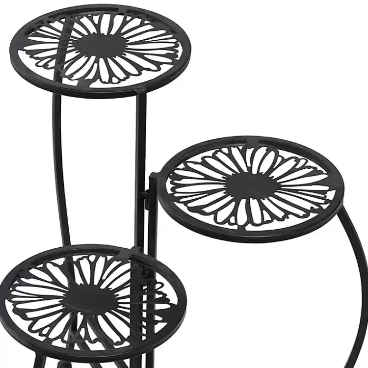 black_metal_floral_tier_plant_stand_4.webp Metal Floral 3-Tier Plant Stand>Kirklands Home Flash Sale