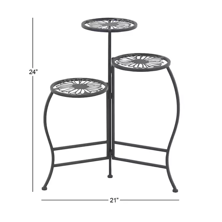 black_metal_floral_tier_plant_stand_6.webp Metal Floral 3-Tier Plant Stand>Kirklands Home Flash Sale