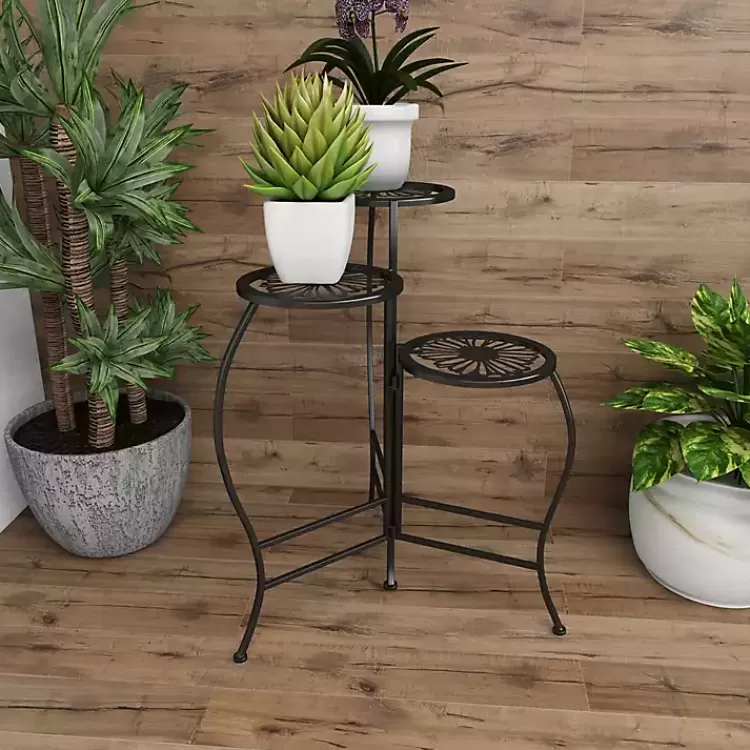 black_metal_floral_tier_plant_stand_8.webp Metal Floral 3-Tier Plant Stand>Kirklands Home Flash Sale