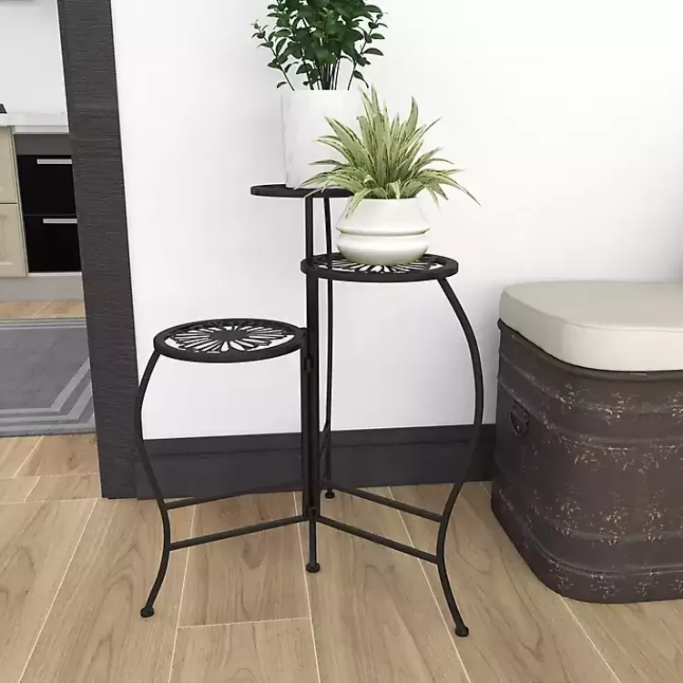 black_metal_floral_tier_plant_stand_9.webp Metal Floral 3-Tier Plant Stand>Kirklands Home Flash Sale