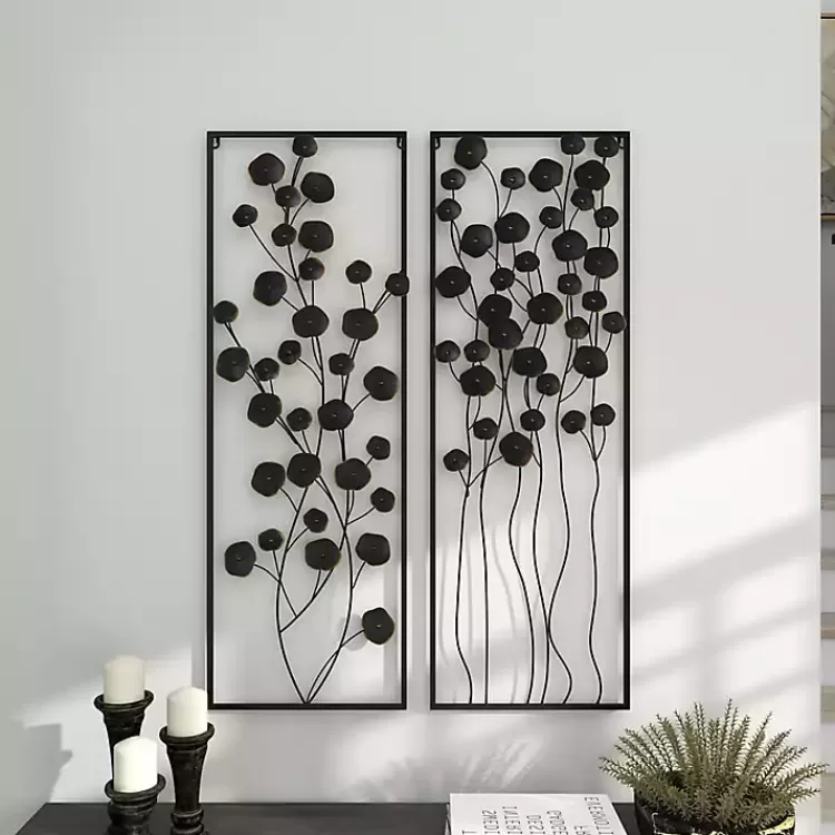 black_metal_floral_wall_plaques_set_of__9.webp Metal Floral Wall Plaques, Set of 2>Kirklands Home Outlet