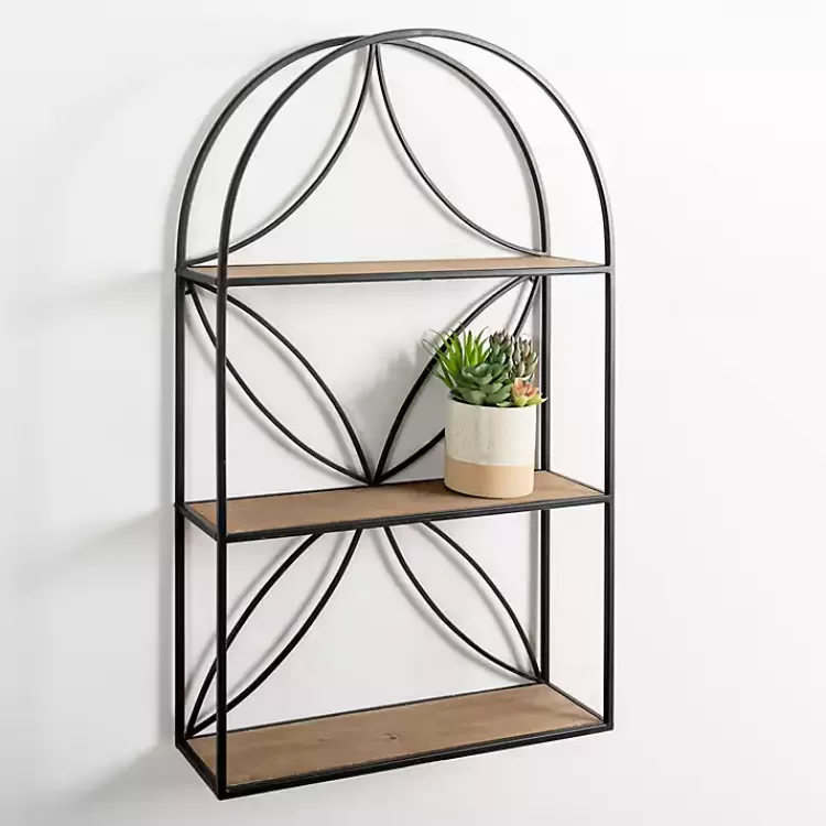 Black Metal Flower Frame 3-Tier Wall Shelf>Kirklands Home New