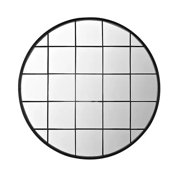 Black Metal Grid Frame Round Wall Mirror>Kirklands Home Hot