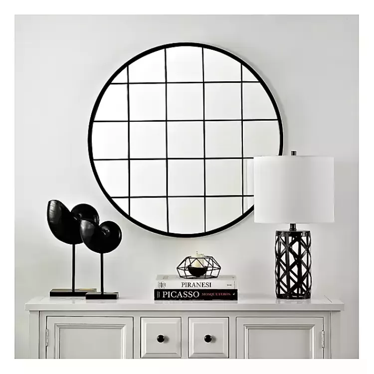 Black Metal Grid Frame Round Wall Mirror>Kirklands Home Hot