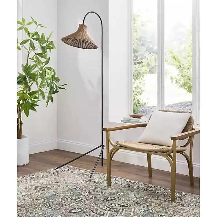 Black Metal Jeri Floor Lamp with Rat Shade>Kirklands Home Store