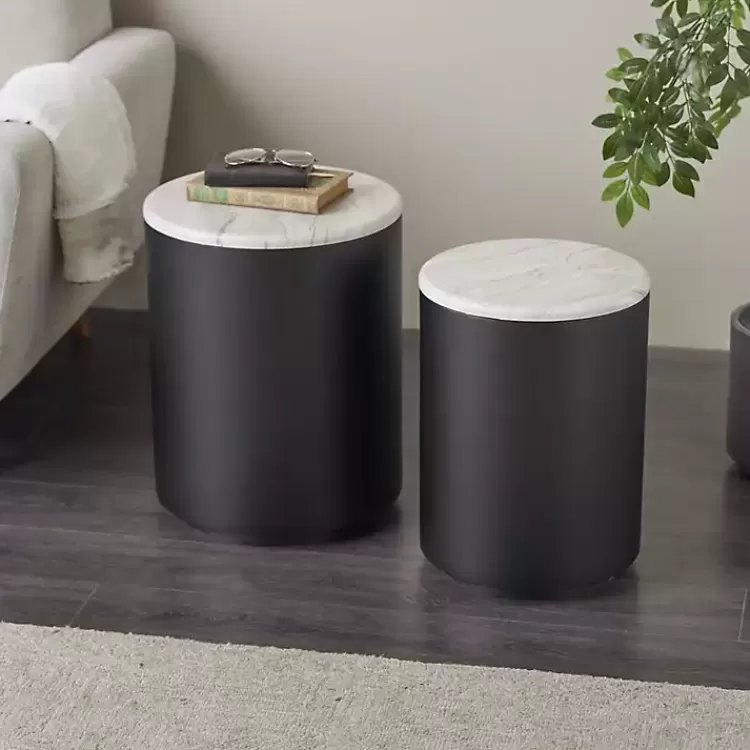 Black Metal Marble Nesting Accent Tables, Set of 2>Kirklands Home New