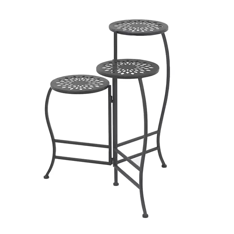 black_metal_medallion_tier_folding_plant_stand_3.webp Metal Medallion 3-Tier Folding Plant Stand>Kirklands Home Online