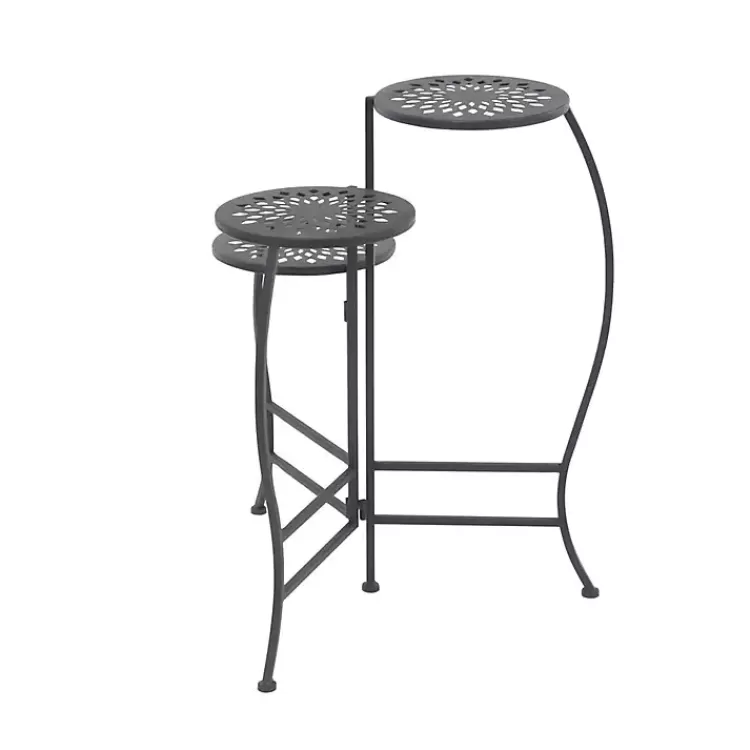 black_metal_medallion_tier_folding_plant_stand_4.webp Metal Medallion 3-Tier Folding Plant Stand>Kirklands Home Online