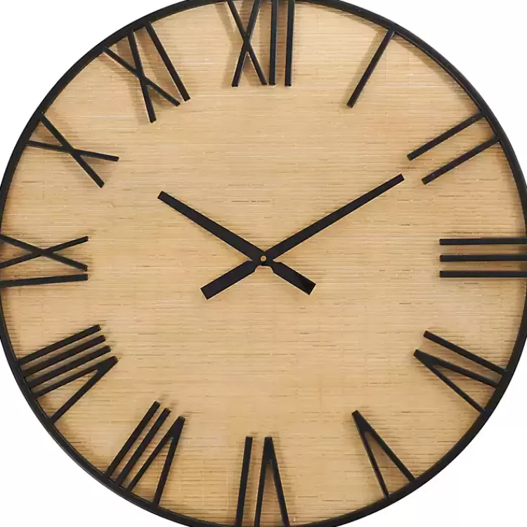 Black Metal Natural Wood Wall Clock>Kirklands Home Sale