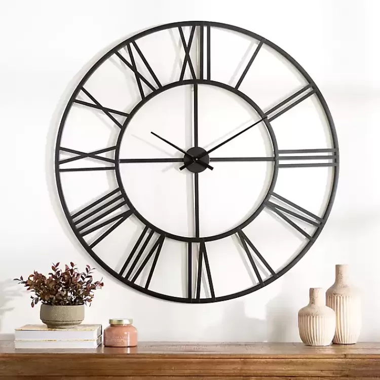 Black Metal Open Face Aiden Wall Clock>Kirklands Home Sale