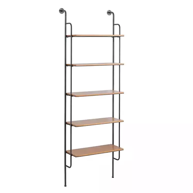 Black Metal Pipe Frame Brown Wood Wall Shelf>Kirklands Home Online