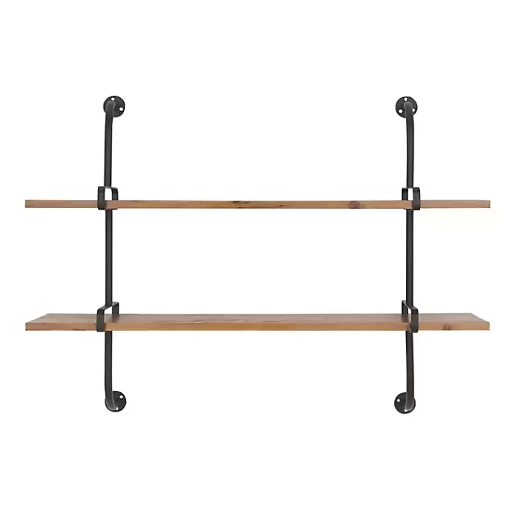 Black Metal Pipe Two-Tier Wall Mounted Shelf>Kirklands Home Hot