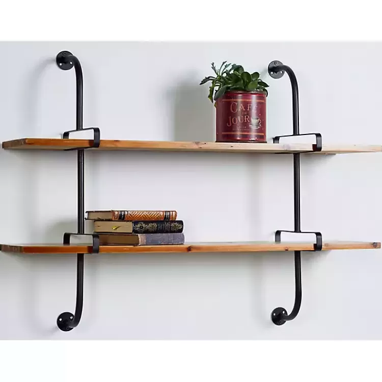Black Metal Pipe Two-Tier Wall Mounted Shelf>Kirklands Home Hot
