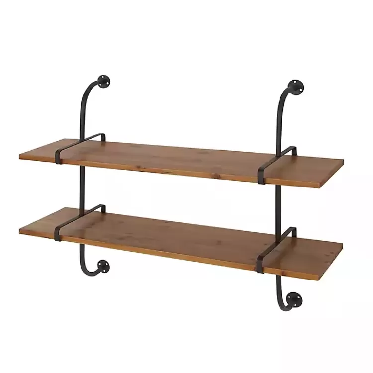 black_metal_pipe_twotier_wall_mounted_shelf_3.webp Black Metal Pipe Two-Tier Wall Mounted Shelf>Kirklands Home Hot