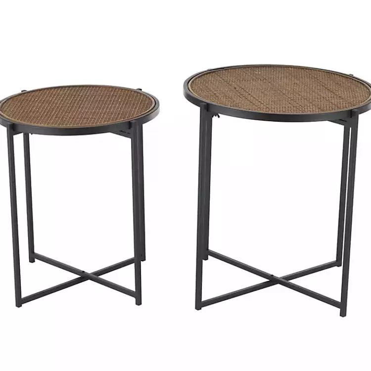 Black Metal Rattan Accent Tables, Set of 2>Kirklands Home Sale