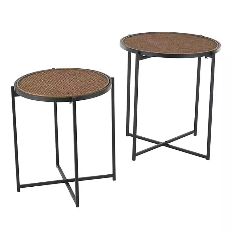 Black Metal Rattan Accent Tables, Set of 2>Kirklands Home Sale