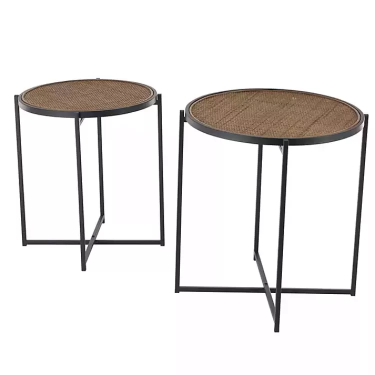 black_metal_rattan_accent_tables_set_of__2.webp Black Metal Rattan Accent Tables, Set of 2>Kirklands Home Sale