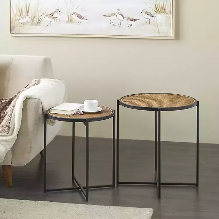 black_metal_rattan_accent_tables_set_of__6.webp Black Metal Rattan Accent Tables, Set of 2>Kirklands Home Sale