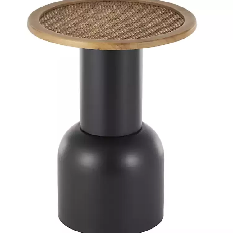 Black Metal Rattan Pedestal Accent Table, 16 in.>Kirklands Home Fashion