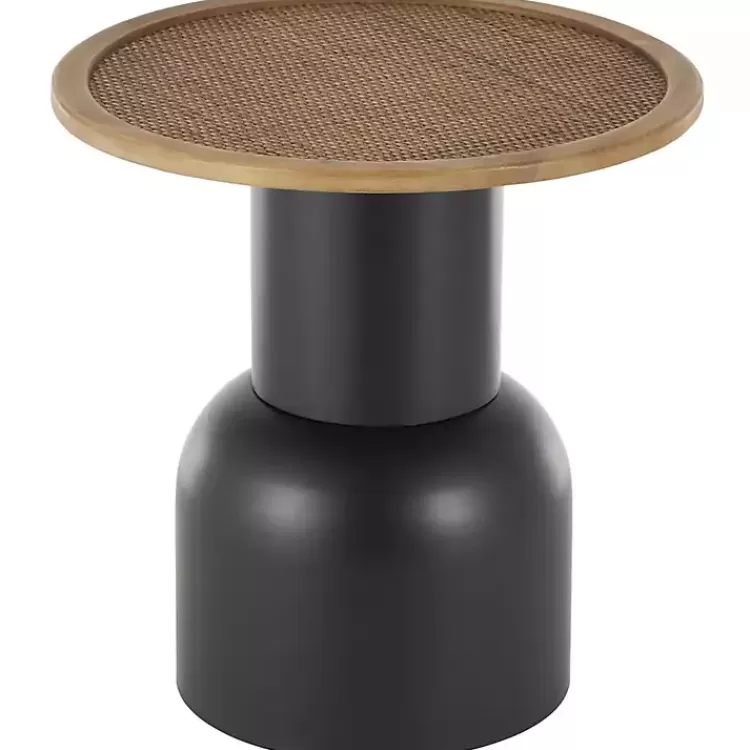Black Metal Rattan Pedestal Accent Table, 19 in.>Kirklands Home New