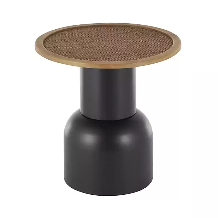 Black Metal Rattan Pedestal Accent Table, 19 in.>Kirklands Home New